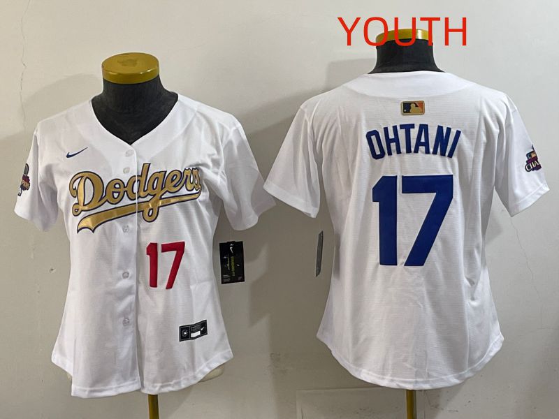 Youth Los Angeles Dodgers #17 Ohtani White Champion edition Nike MLB Jersey style 008->youth mlb jersey->Youth Jersey